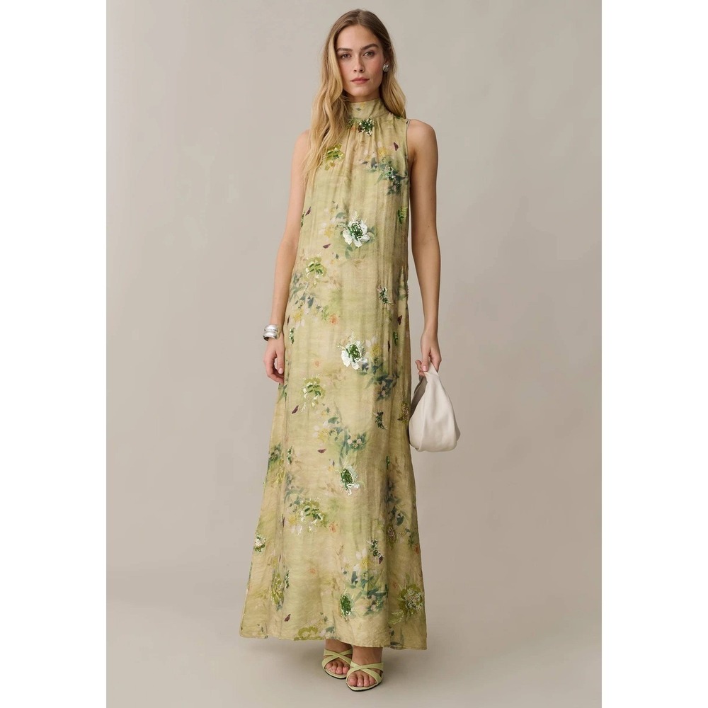 NWT o.p.t Naia Halter Floral Maxi Dress in Mariposa Green - Size Large - Picture 3 of 13